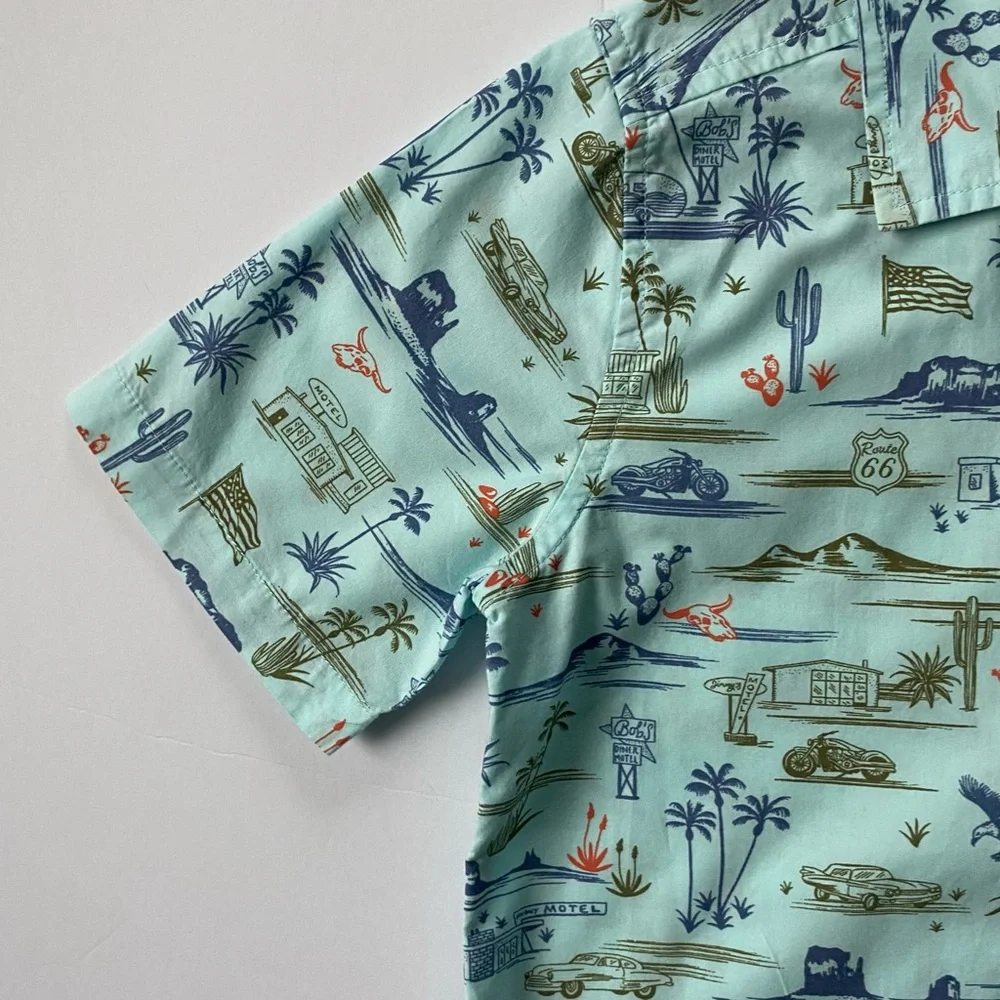 Children’s Place Hawaiian Shirt Size 7 8 Button Down Green Southwest Rt 66 EUC